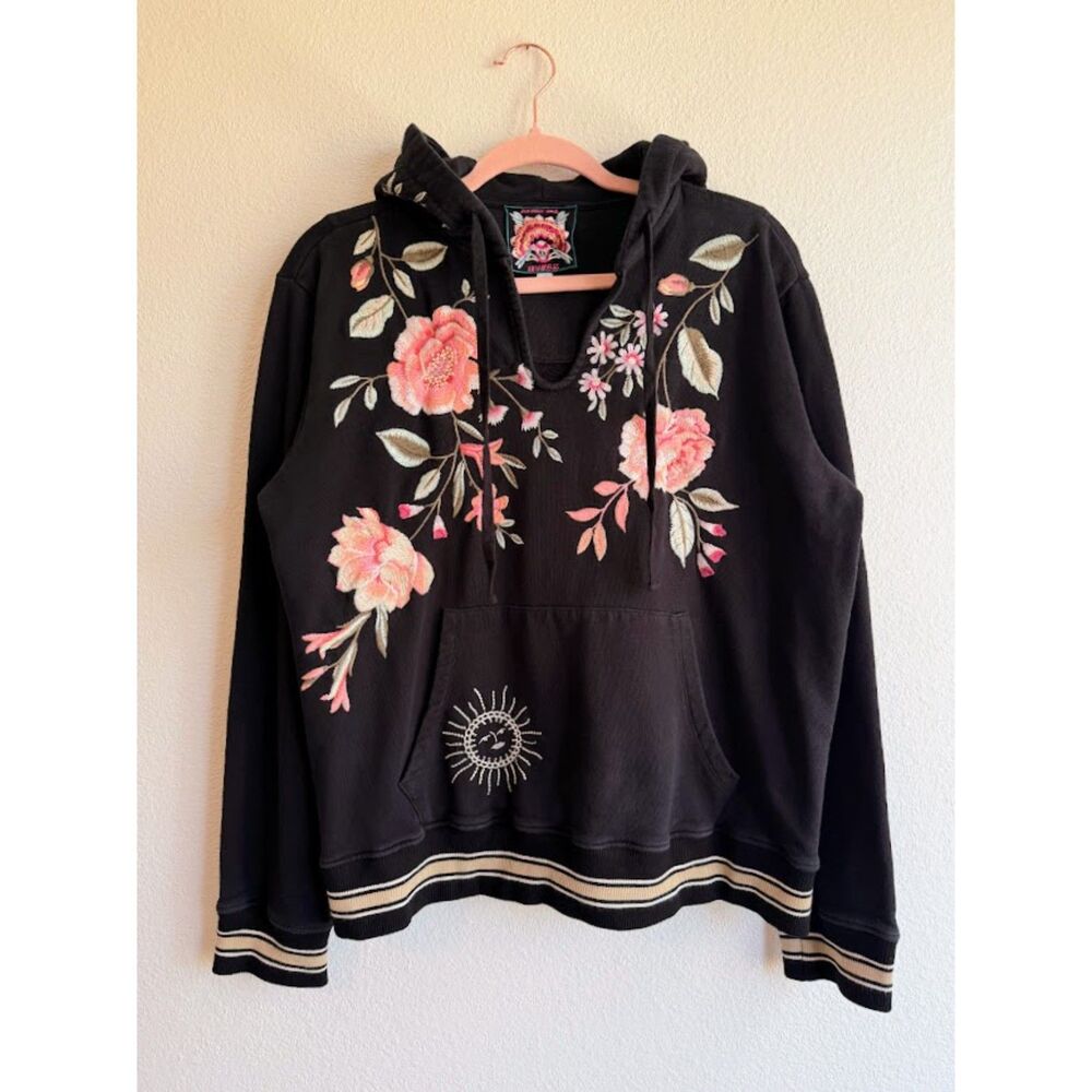 Johnny Was Vienna Pullover Floral Embroidered Hoodie Sweatshirt in Black size M - Picture 5 of 14